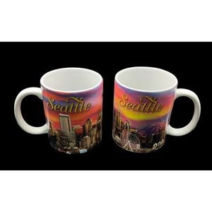 SET OF 2 SEATTLE Coffee Mugs Scenic Background Multi Color